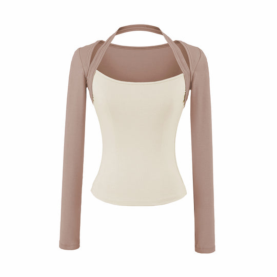 Damen Figurbetontes Layering-Top mit integriertem Bolero-Ärmel und Neckholder-Detail Shop Nory