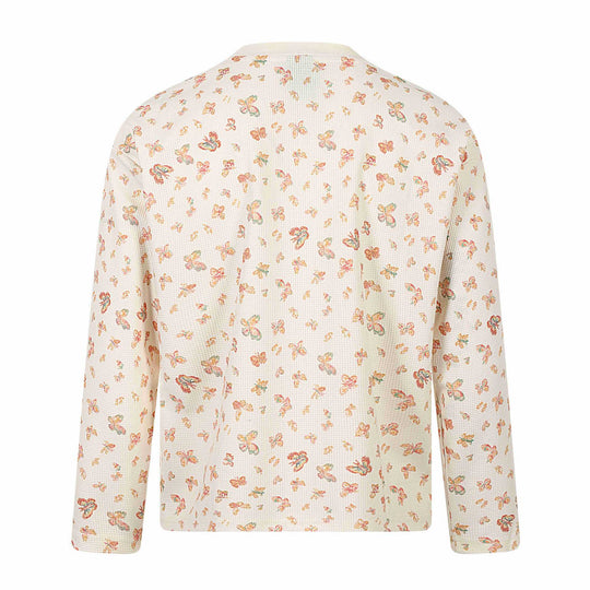 Damen Waffelstrick-Langarmshirt mit Allover-Schmetterlingsprint und Rundhals Shop Nory