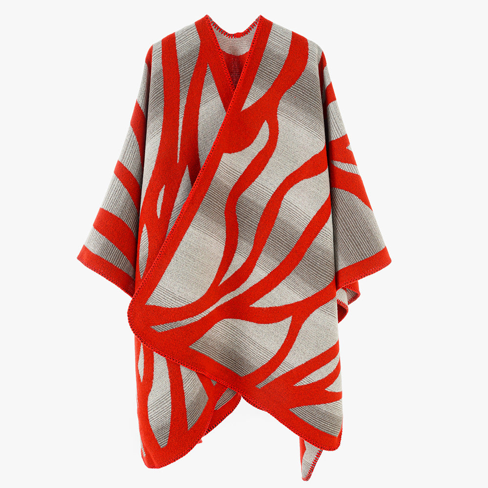 Damen Strukturstrick-Cape mit asymmetrischem Wickelfall und Jacquardmuster Shop Nory