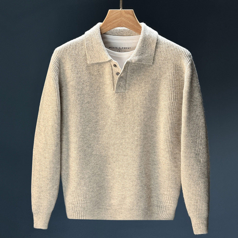 Herren Feinstrick-Polopullover mit halber Knopfleiste und legerer Oversize-Passform Shop Nory