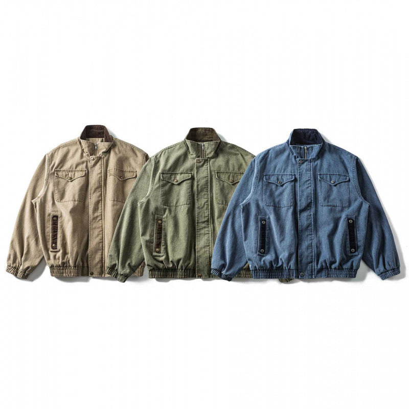 Herren Kastenförmige Canvas-Blousonjacke mit Cordbesatz, Stehkragen und elastischem Saum Shop Nory