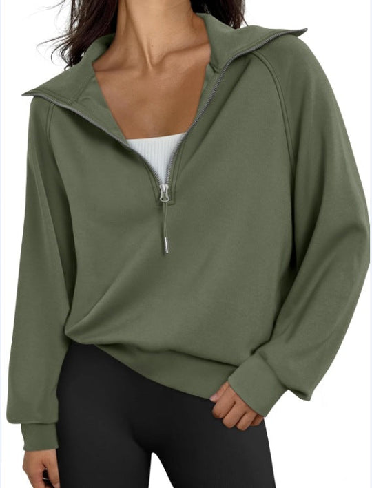 Damen lässiger Sweatpullover mit hohem Kragen und Reißverschluss