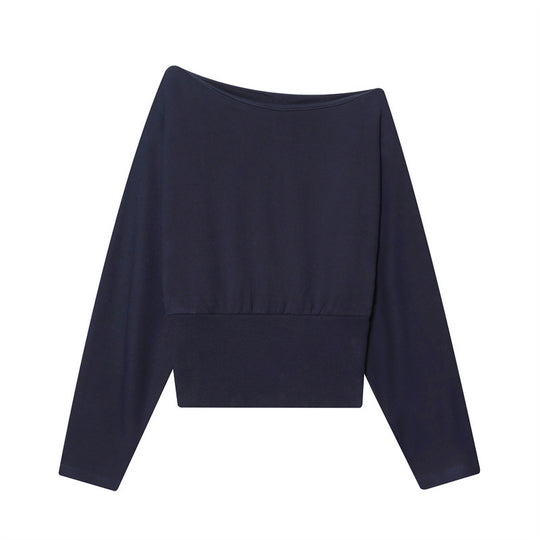Damen Off-Shoulder Cropped Sweatshirt mit weitem Boot-Ausschnitt und Taillenbund Shop Nory
