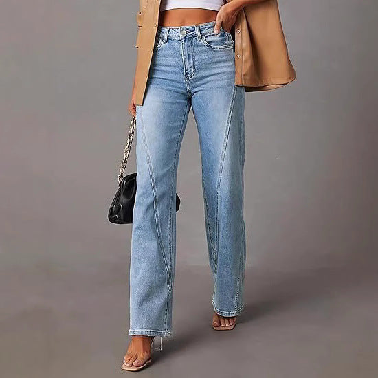 Damen Hochtaillierte gerade geschnittene Jeans mit betonten Längsnähten Shop Nory