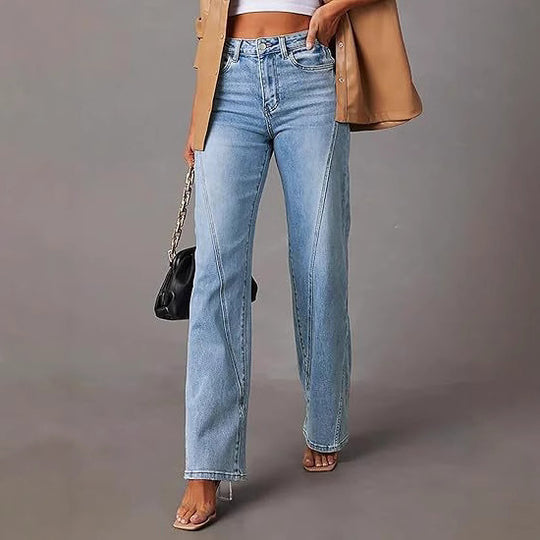 Damen Hochtaillierte gerade geschnittene Jeans mit betonten Längsnähten Shop Nory