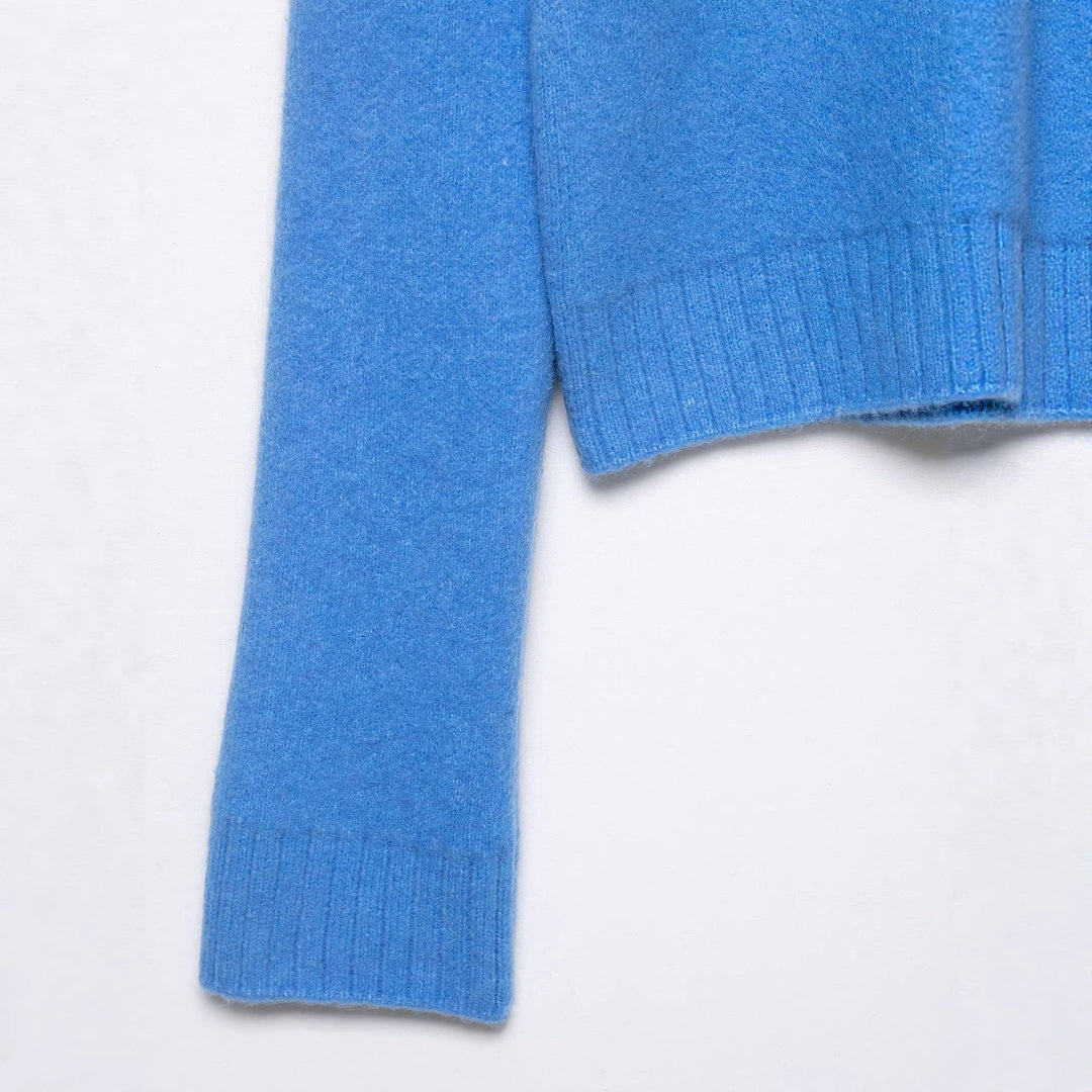 Damen Grobgestrickte Kurzjacke mit Reißverschluss, weitem Kragen und geripptem Saum Shop Nory