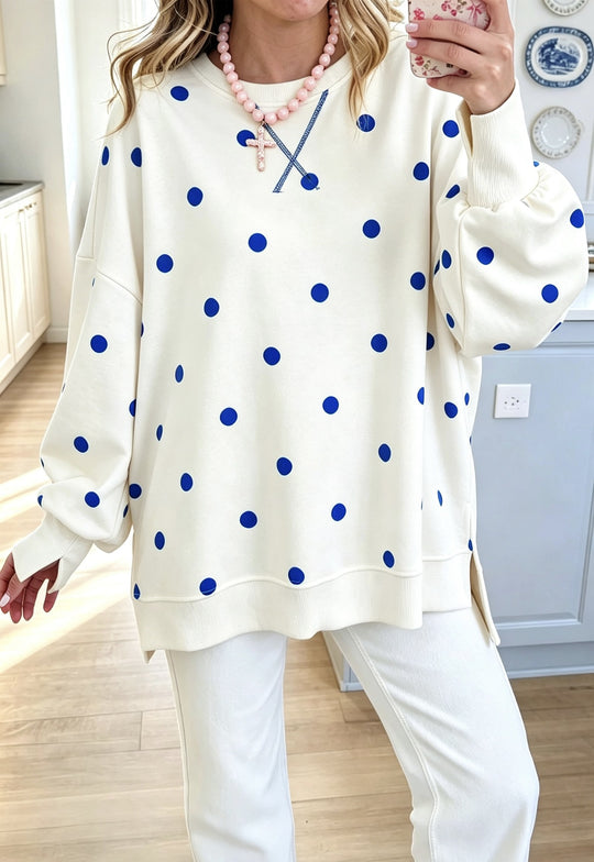 Damen Oversize-Sweatshirt mit Puffärmeln, Polka-Dots und Seitenschlitzen Shop Nory