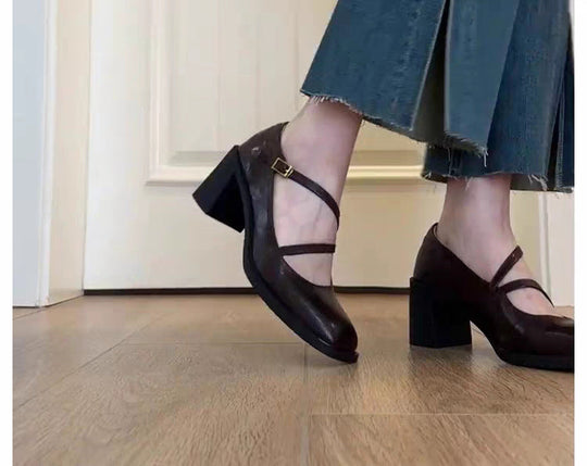 Damen elegante Mary Jane Pumps mit modischem Riemchen-Design