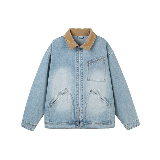 Herren Relaxed-Denimjacke mit Kontrast-Cordkragen und schräger Brusttasche Shop Nory