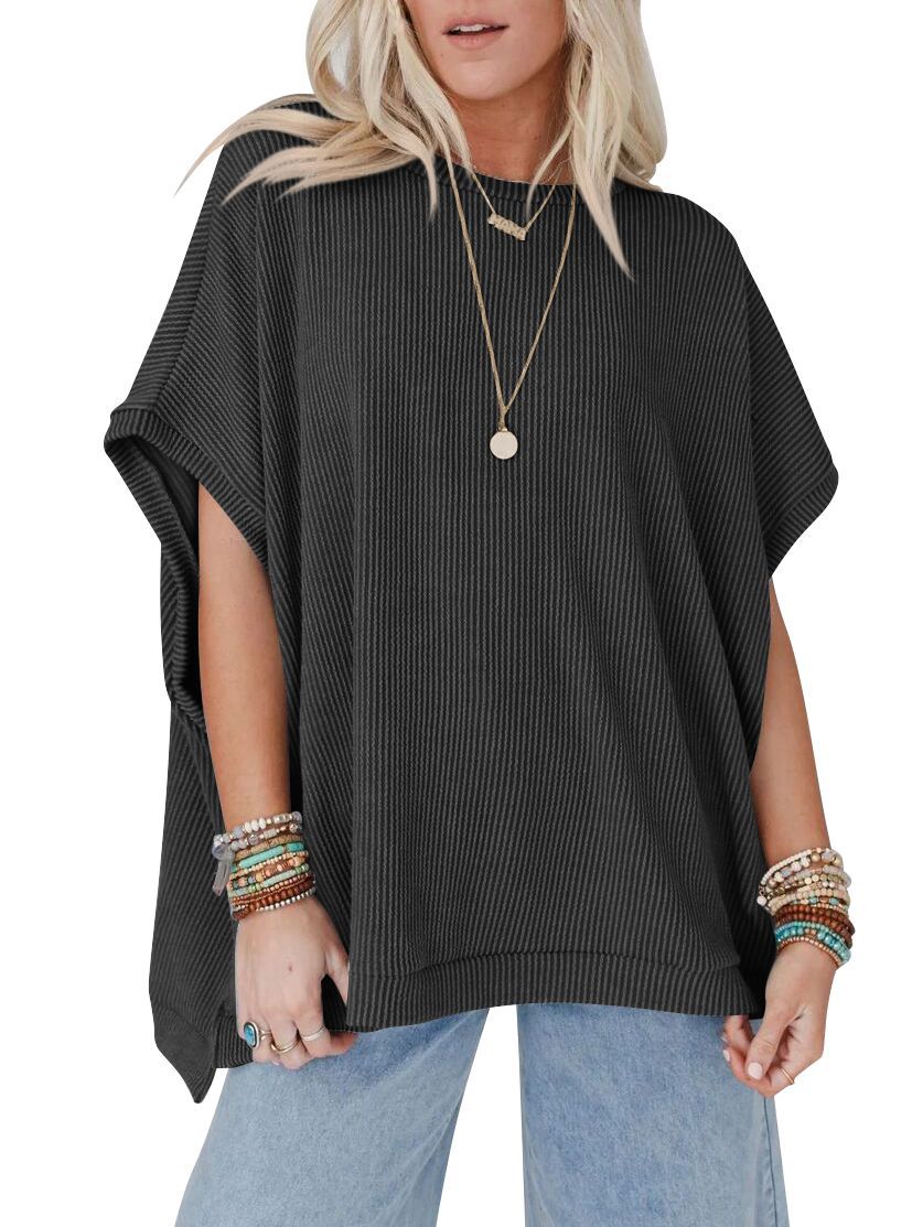 Damen Oversized T-Shirt mit Rippenstruktur Shopnory