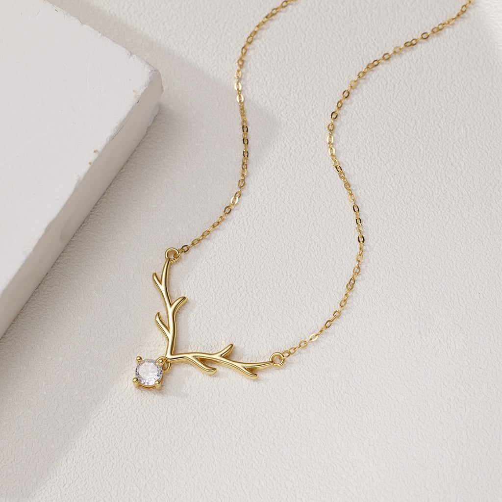 Damen Halskette mit kunstvollem Geweih-Design und funkelndem Kristall Shop Nory