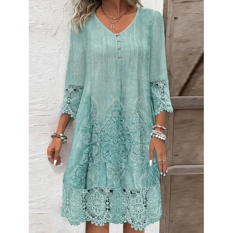 Damen Elegantes Kleid mit Spitze und kunstvollem Stickmuster
