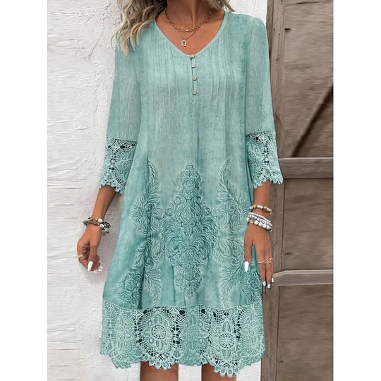 Damen Elegantes Kleid mit Spitze und kunstvollem Stickmuster