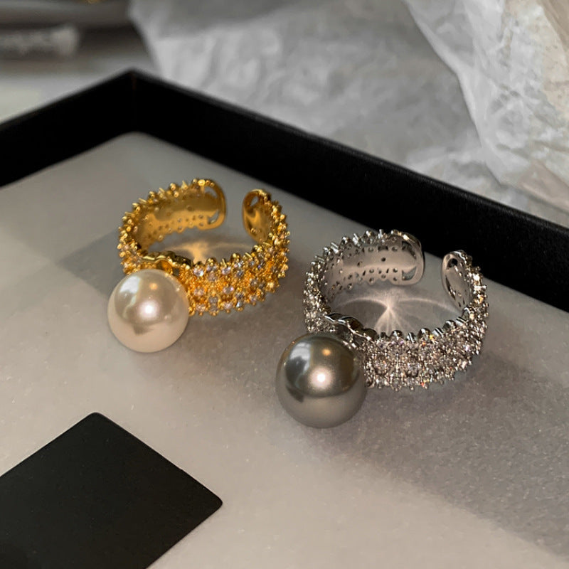 Damen Elegante und funkelnde Ring mit Perle Shop Nory