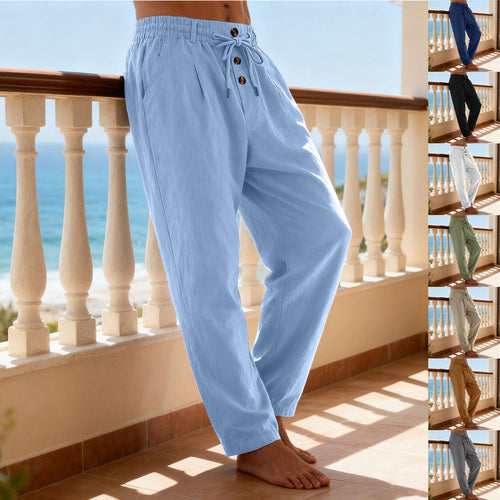 Herren nan leichte Loungehose mit elastischem Kordelbund, Tunnelzug und dekorativer Knopfleiste