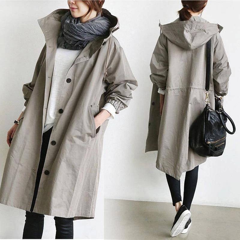 Damen nan leichter oversized Parka-Mantel mit Kapuze, Taillenzug und seitlichem Gehschlitz Shop Nory