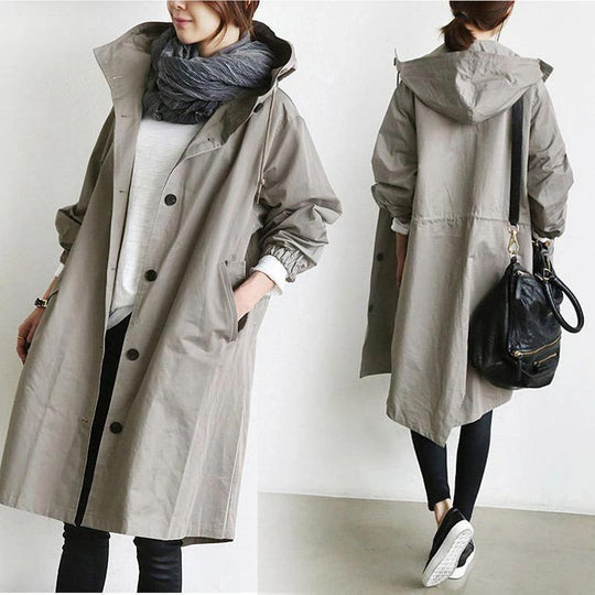 Damen nan leichter oversized Parka-Mantel mit Kapuze, Taillenzug und seitlichem Gehschlitz Shop Nory