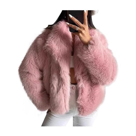 Damen Kurze Kunstfelljacke mit voluminösem Schalkragen Shop Nory
