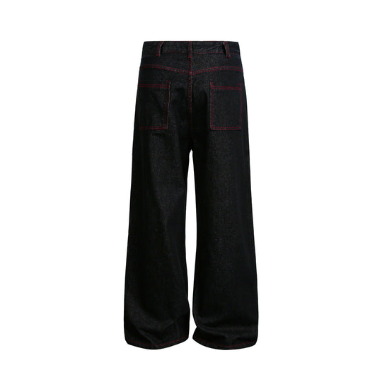 Damen weite Cropped-Denimhose mit hoher Taille und Kontrastnähten Shop Nory