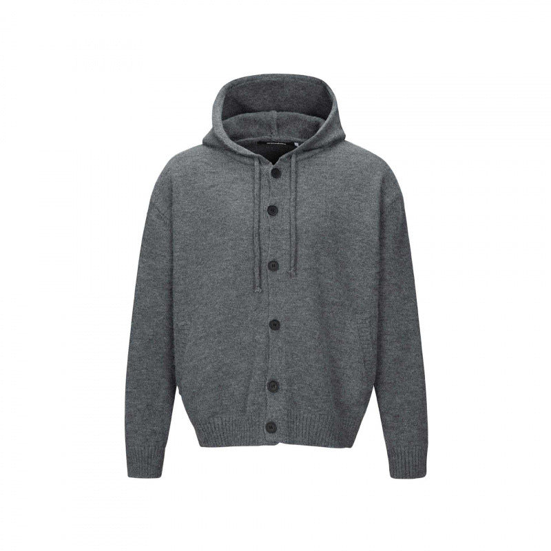 Unisex Grobgestrickter Kapuzencardigan mit durchgehender Knopfleiste und Rippbündchen Shop Nory