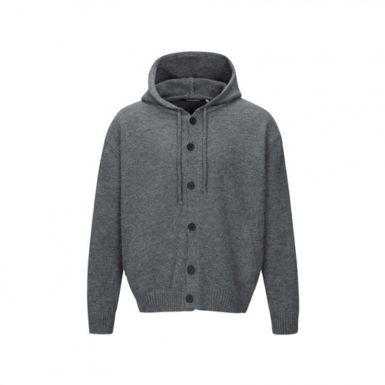 Unisex Grobgestrickter Kapuzencardigan mit durchgehender Knopfleiste und Rippbündchen Shop Nory