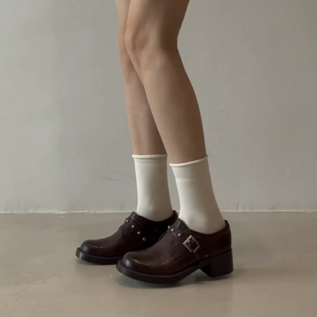Damen Stiefeletten mit dekorativer Schnalle und robustem Blockabsatz