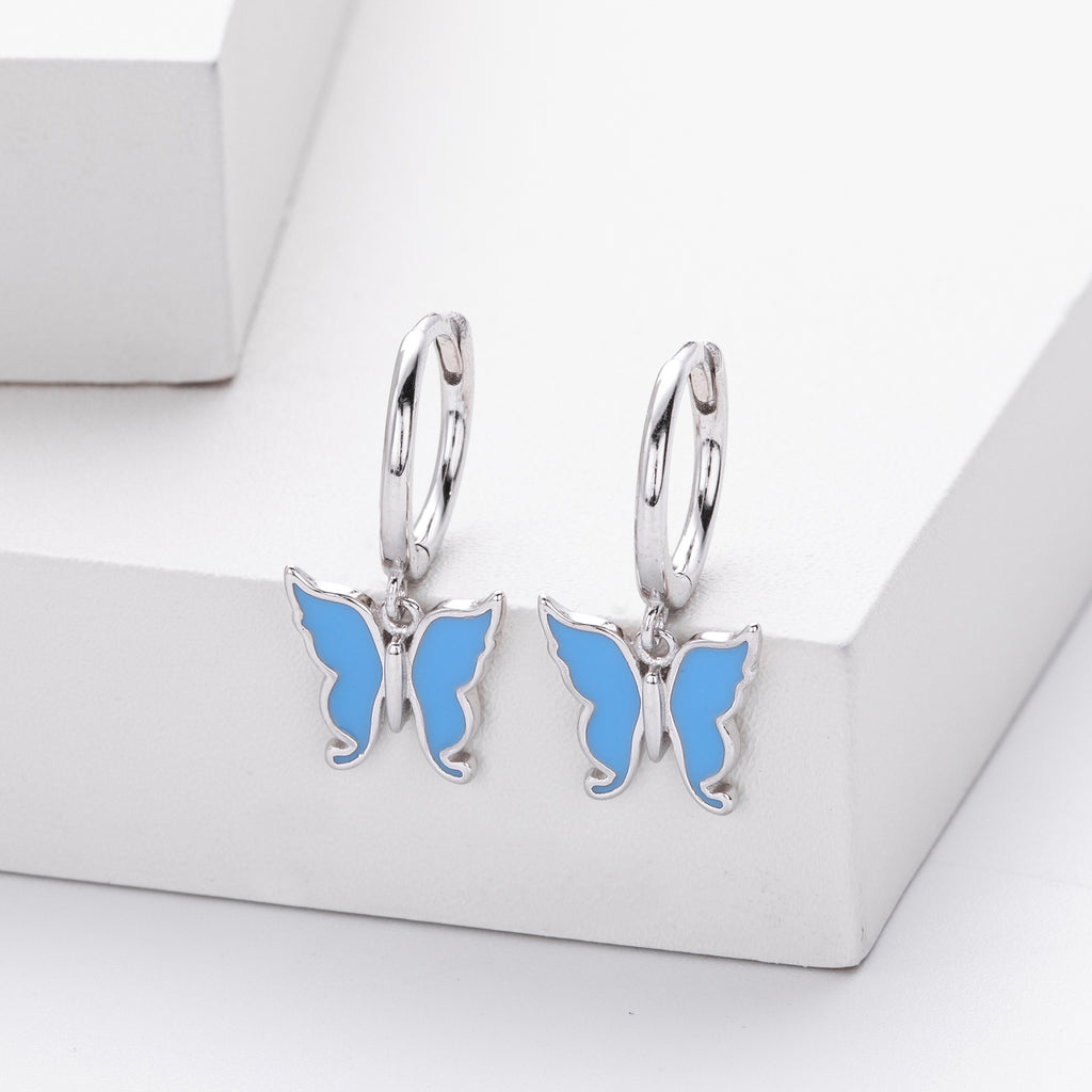 Damen Ohrringe mit schimmerndem Schmetterlingsanhänger aus 925 Sterling Silber Shop Nory