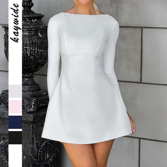 Damen nan tailliertes A-Linien Kleid mit U-Boot-Ausschnitt, langer Arm und dezenten Eingrifftaschen Shop Nory