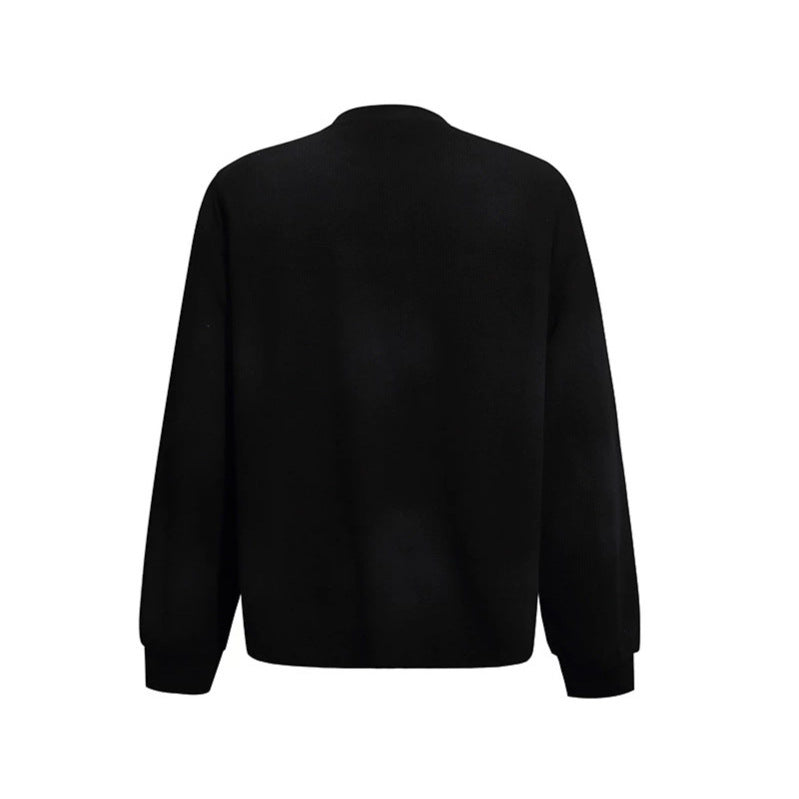 Damen Oversize-Sweatshirt mit Waffelstruktur, Rundhalsausschnitt und Ruinen-Skizzenprint Shop Nory