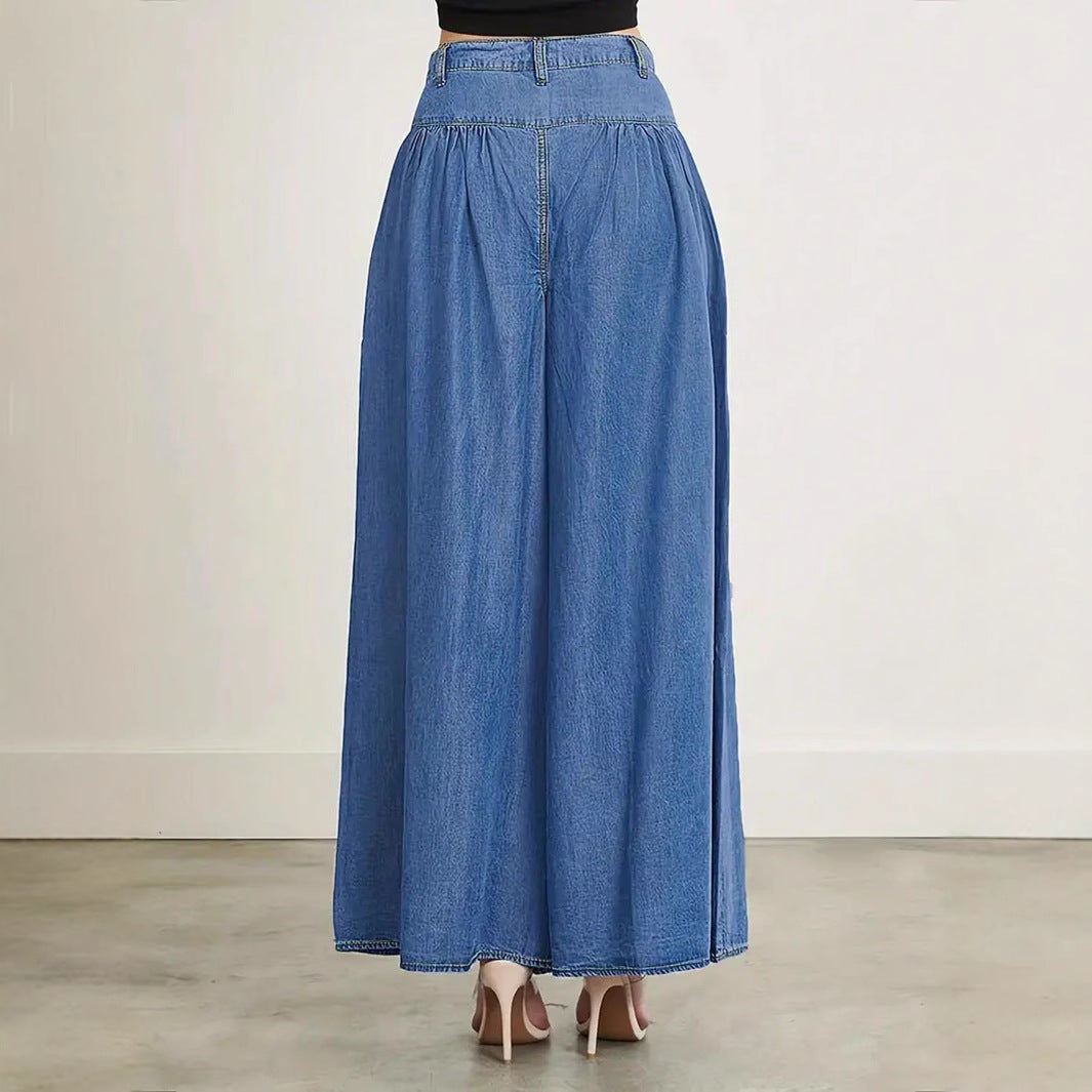 Damen Hochtaillierte Denim-Palazzohose mit geraffter Kellerfalte und extra weitem Bein Shop Nory