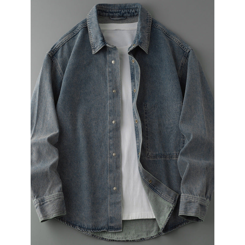 Herren Overshirt-Jacke aus gewaschenem Denim mit Druckknopfleiste und Relaxed-Schnitt Shop Nory