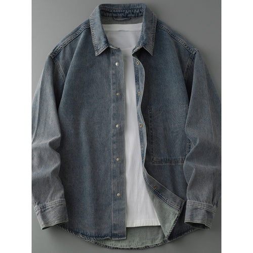 Herren Overshirt-Jacke aus gewaschenem Denim mit Druckknopfleiste und Relaxed-Schnitt Shop Nory