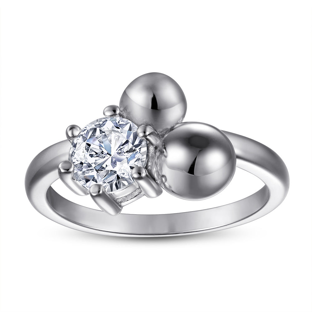 Damen Ring mit funkelndem Solitär und modernen Kugeldetails Shop Nory