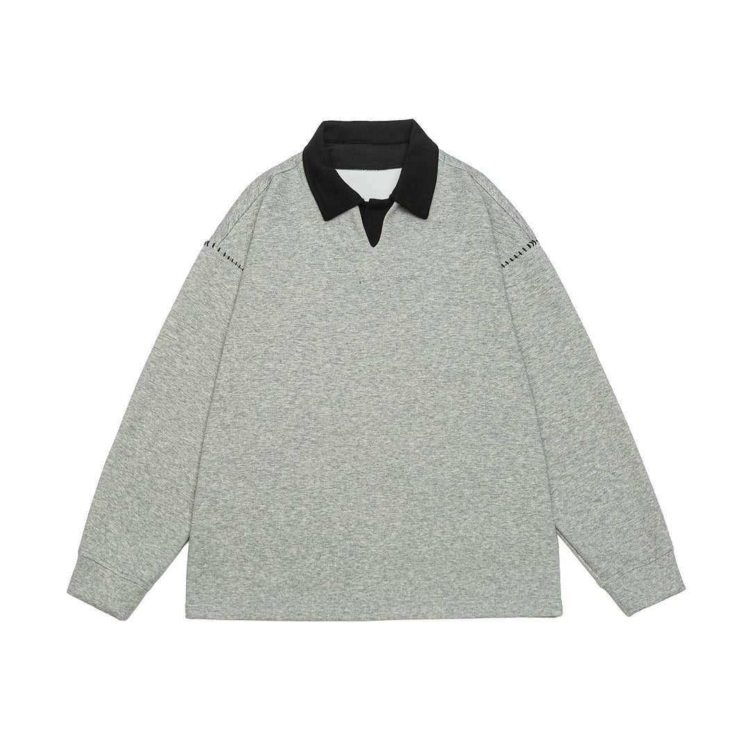 Unisex Oversize Polokragen-Sweatshirt mit Kontrastkragen und Zierperforation Shop Nory