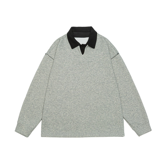 Unisex Oversize Polokragen-Sweatshirt mit Kontrastkragen und Zierperforation Shop Nory