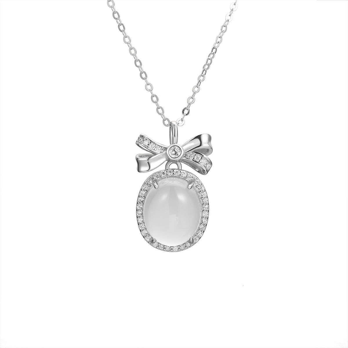 Damen Halskette mit einem filigranen Anhänger in Form einer Schleife und luxuriösen Zirkonia-Verzierungen Shop Nory