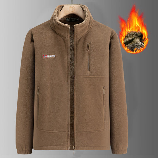 Herren Fleecejacke mit Teddyfutter, Stehkragen und mehreren Reißverschlusstaschen Shop Nory
