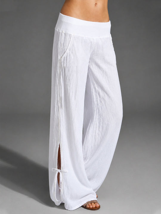 Damen Leichte Leinenhose mit weitem Bein und elastischem Bund Shop Nory