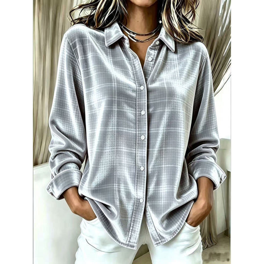 Damen Samt-Hemdbluse mit Karomuster und lockerem Oversize-Schnitt Shop Nory