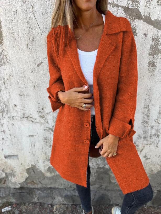 Damen nan Oversize Wollmix-Mantel mit Reverskragen aufgesetzten Taschen geknöpfter Front und umgeschlagenen Ärmeln Shop Nory