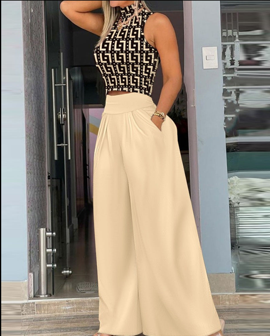 Damen angesagtes Outfit mit ärmellosem Oberteil und weitem Rock