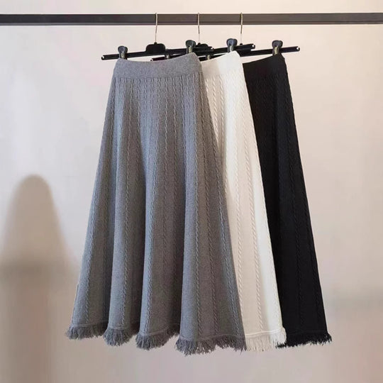 Damen Langer Plissee-Rock mit Fransen Shop Nory