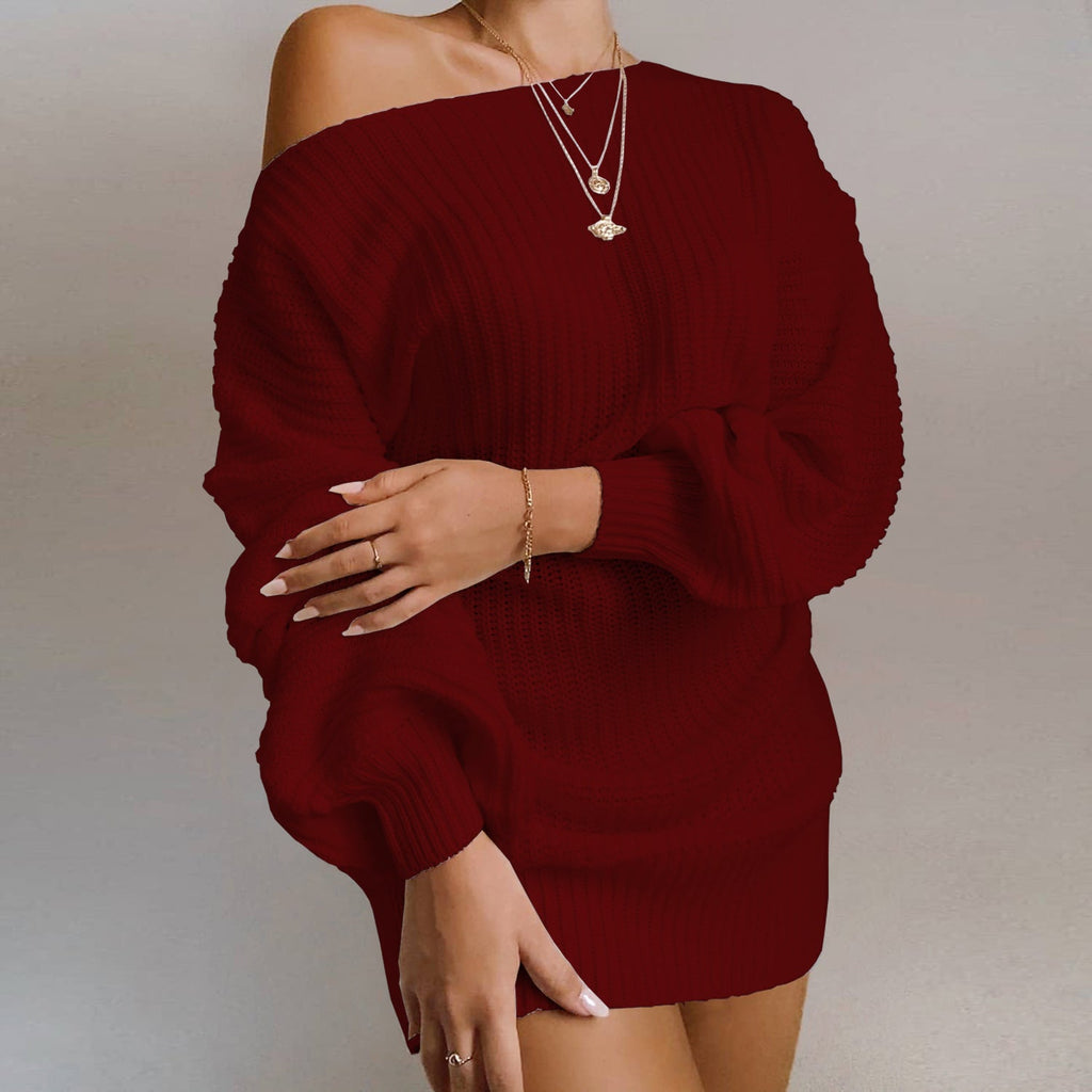Damen Oversized Strickkleid mit offener Schulter und lässigem Schnitt