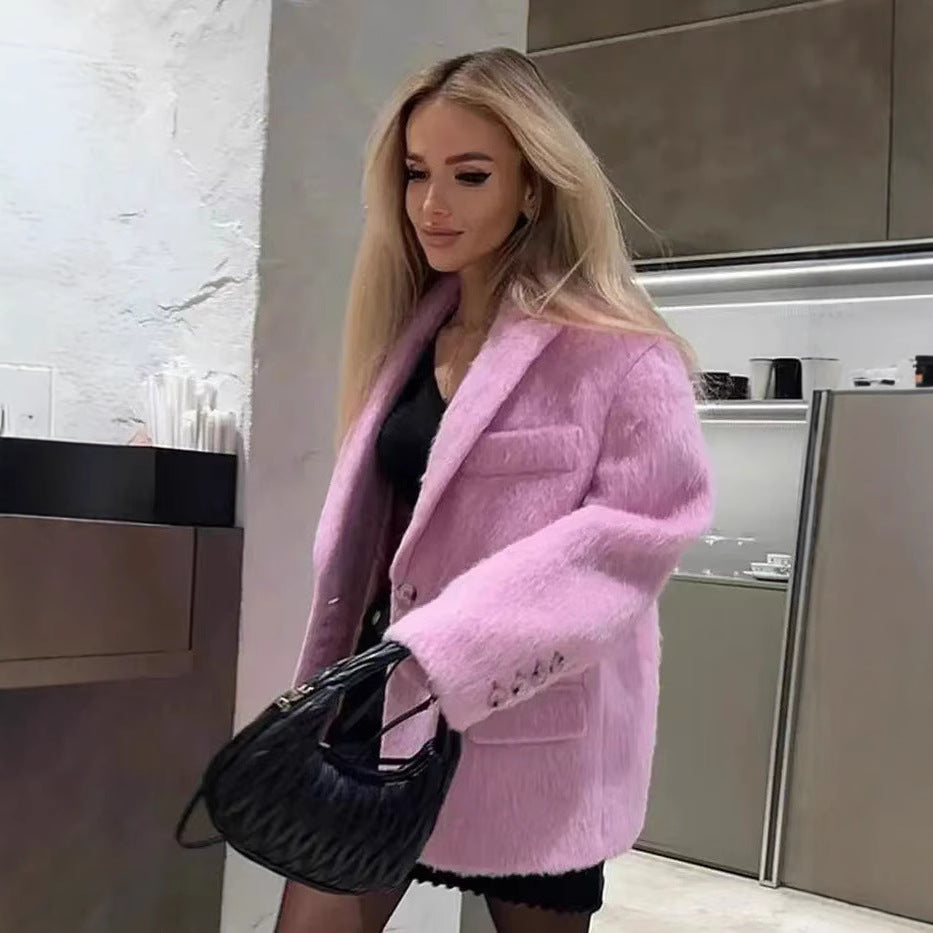 Damen Kurzblazer mit strukturierter Kunstfell-Optik und Reverskragen Shop Nory