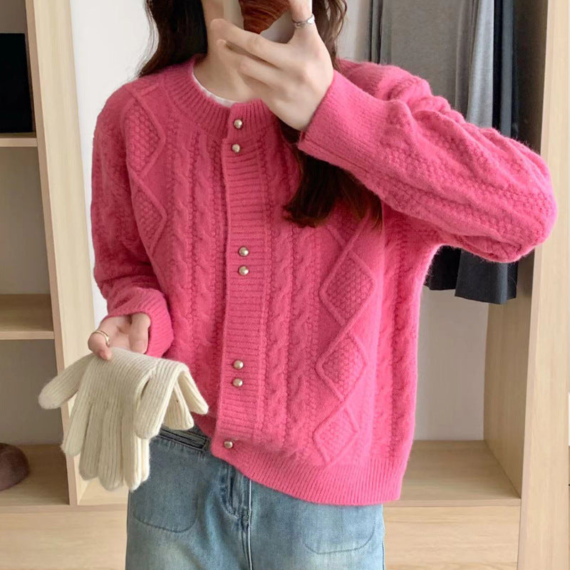 Damen Gemütlicher Strickjacke mit Perlknöpfen Shop Nory