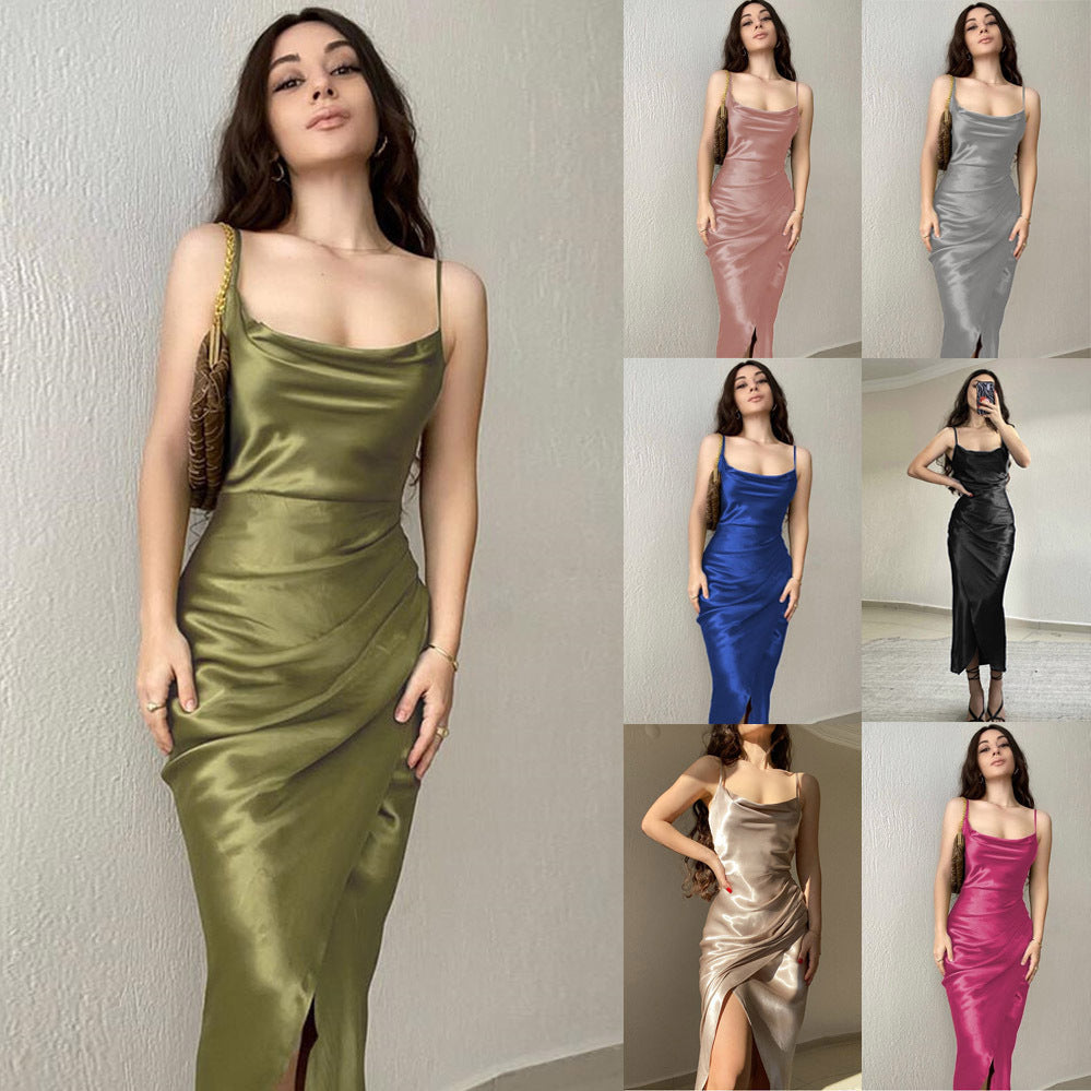 Damen elegante Abendrobe mit Drapierung und seitlichem Schlitz