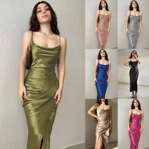 Damen elegante Abendrobe mit Drapierung und seitlichem Schlitz