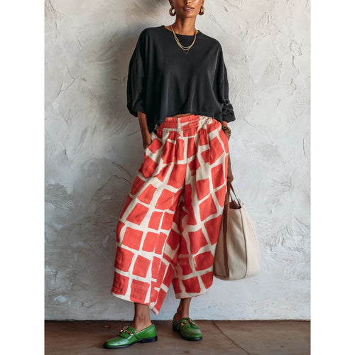Damen Gemusterte Culotte-Palazzohose mit weitem Bein, elastischem Bund und Eingrifftaschen Shop Nory