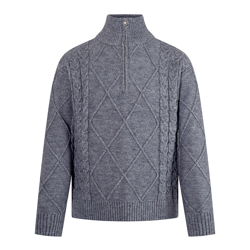 Herren Strickpullover mit Zopfmuster, halbem Reißverschluss und hohem Stehkragen Shop Nory