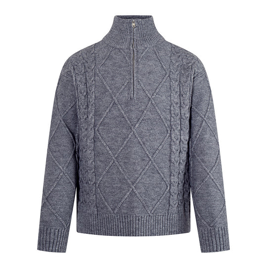 Herren Strickpullover mit Zopfmuster, halbem Reißverschluss und hohem Stehkragen Shop Nory